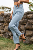 High Waist Loose Fit Ankle Slit Jeans - Flyclothing LLC