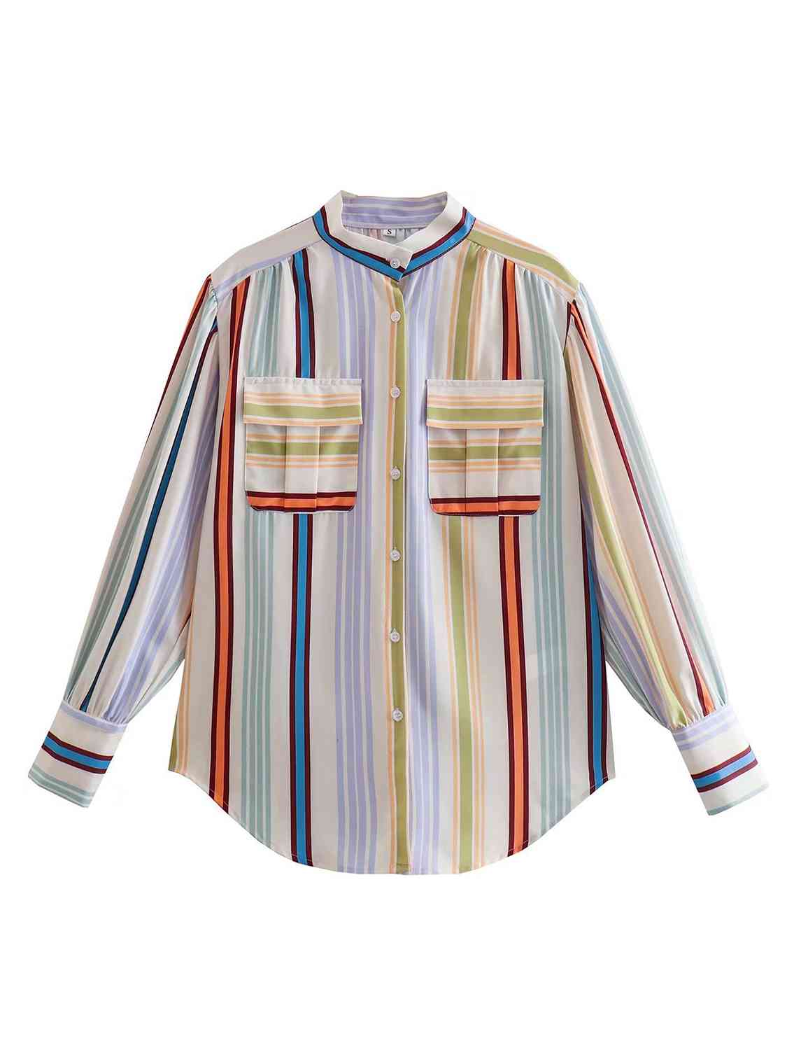 Striped Button Down Lantern Sleeve Shirt - Flyclothing LLC