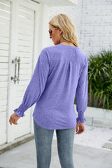 Heathered Flounce Sleeve Curved Hem Top - Trendsi