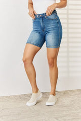 Judy Blue Full Size Tummy Control Double Button Bermuda Denim Shorts - Flyclothing LLC