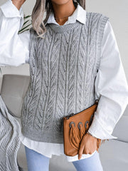 Round Neck Openwork Capped Sleeve Sweater Vest - Flyclothing LLC