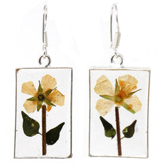 Pressed Yellow Flower Rectangle Dangle Earrings - Flyclothing LLC