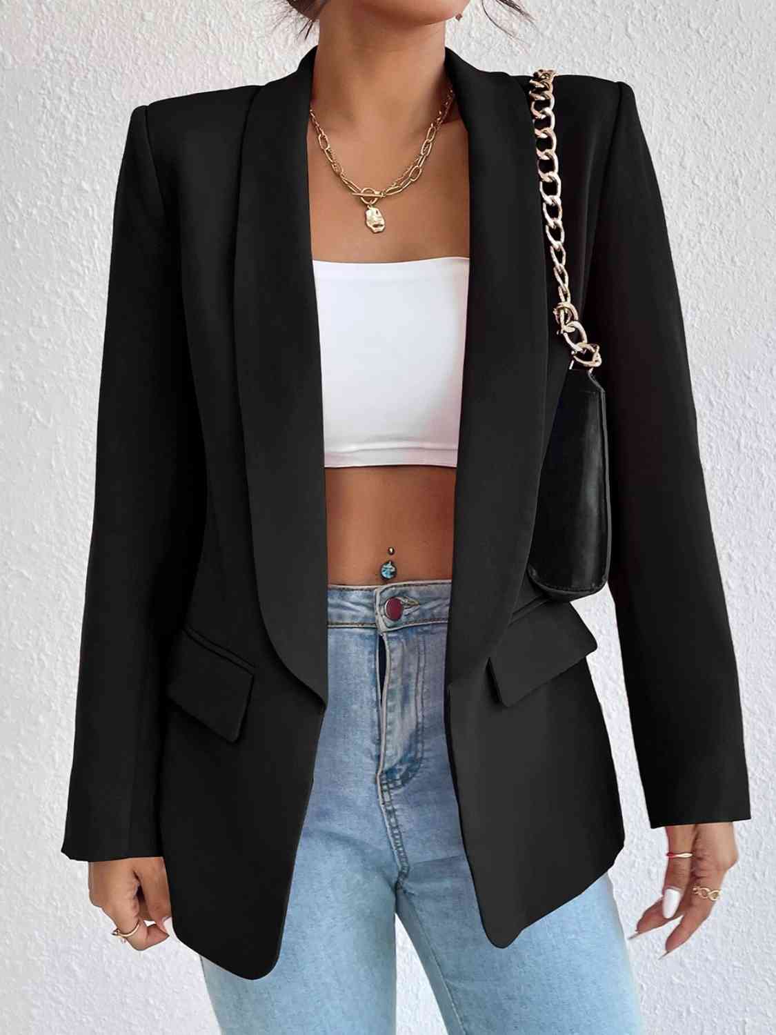 Shawl Collar Long Sleeve Blazer - Flyclothing LLC