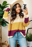 Color Block Round Neck Long Sleeve Sweater - Trendsi