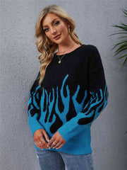 Printed Round Neck Long Sleeve Sweater - Flyclothing LLC