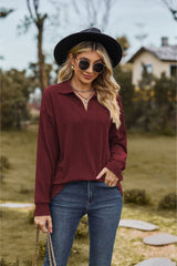 Collared Neck Cable-Knit Long Sleeve Blouse - Flyclothing LLC