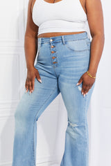 Vibrant MIU Full Size Jess Button Flare Jeans - Flyclothing LLC