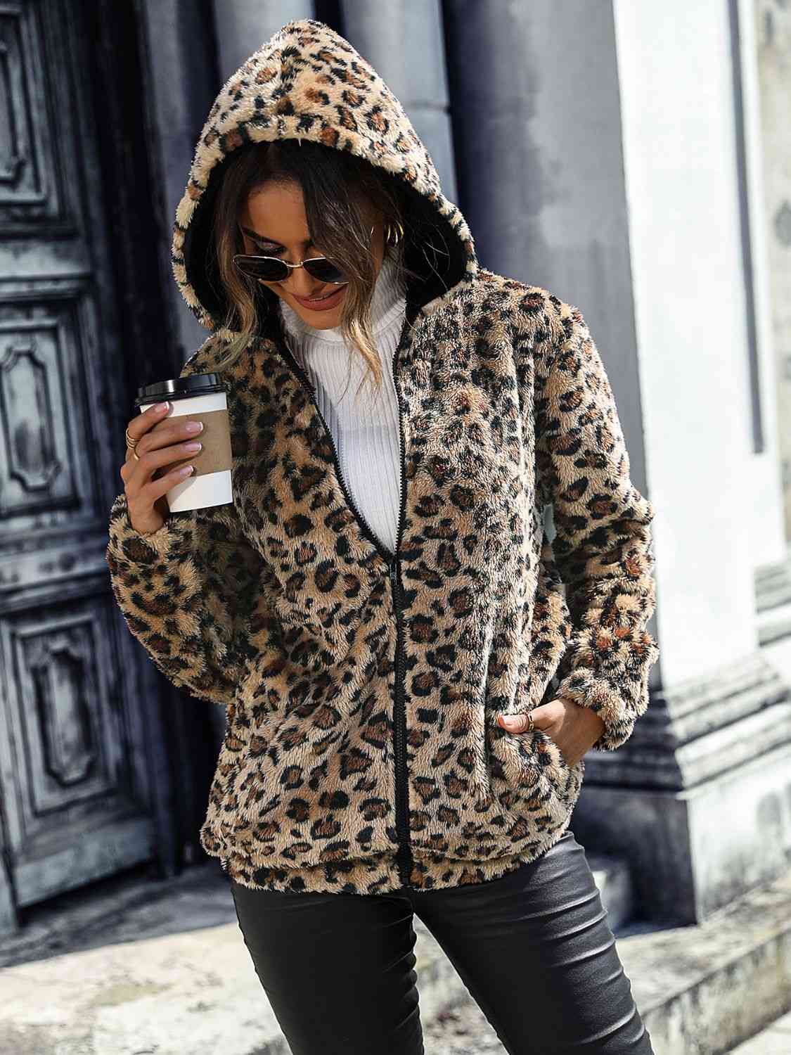 Leopard Zip-Up Hooded Jacket - Flyclothing LLC