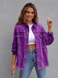 Distressed Drop Shoulder Denim Jacket - Trendsi