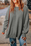 Dropped Shoulder Round Neck Long Sleeve Blouse - Flyclothing LLC