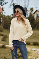 Collared Neck Cable-Knit Long Sleeve Blouse - Flyclothing LLC