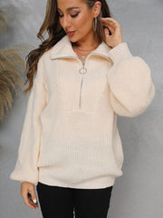 Half Zip Dropped Shoulder Sweater - Flyclothing LLC