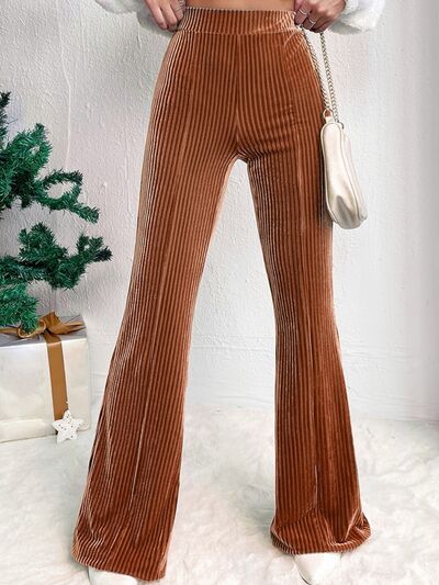 Ribbed High Waist Bootcut Pants - Flyclothing LLC