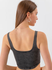 Seam Detail Cropped Denim Tank - Flyclothing LLC