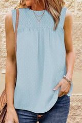 Smocked Tie Back Frill Trim Tank - Flyclothing LLC