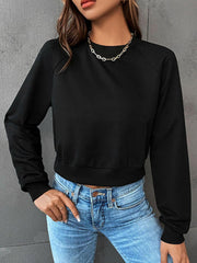 Raglan Sleeve Round Neck Cropped Sweatshirt - Flyclothing LLC