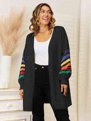 Striped Open Front Dropped Shoulder Cardigan - Flyclothing LLC