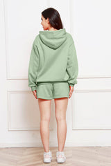 Drop Shoulder Long Sleeve Hoodie and Shorts Set - Flyclothing LLC