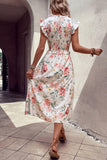 Floral Smocked Butterfly Sleeve Slit Dress - Flyclothing LLC