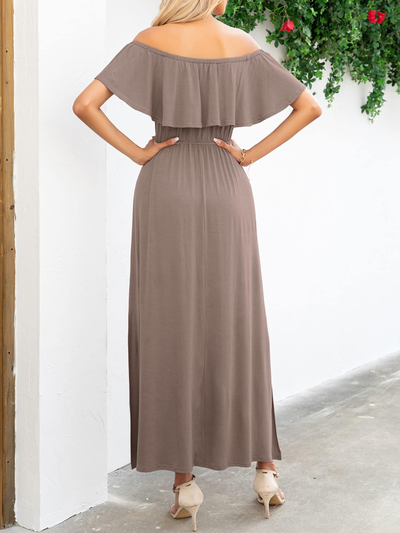 Off-Shoulder Slit Maxi Dress - Flyclothing LLC