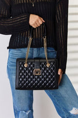 David Jones Quilted PU Leather Handbag - Trendsi