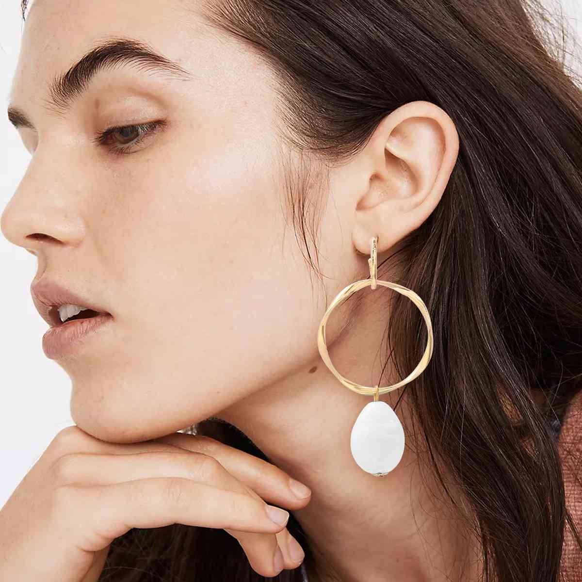 Alloy & Rhinestone Hoop Drop Earrings - Flyclothing LLC