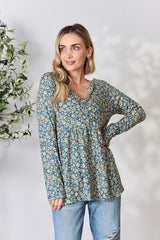 Heimish Full Size Floral Half Button Long Sleeve Blouse - Flyclothing LLC