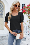 Eyelet Square Neck Short Sleeve T-Shirt - Flyclothing LLC