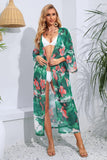 Floral Tie Waist Duster Cover Up - Flyclothing LLC