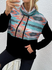 Geometric Drawstring Long-Sleeve Sweatshirt - Flyclothing LLC