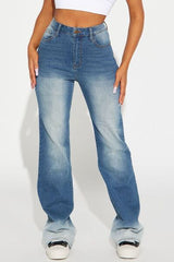 Pocketed Buttoned Straight Jeans - Flyclothing LLC