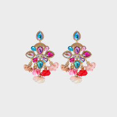 Flower Shape Rhinestone Alloy Dangle Earrings - Flyclothing LLC