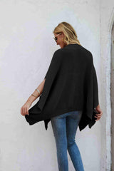 Waffle-Knit Cloak Sleeve Pocket Sweater - Flyclothing LLC