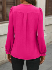 Notched Flounce Sleeve Blouse - Flyclothing LLC