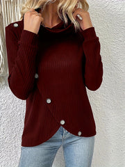 Decorative Button Turtleneck Long Sleeve T-Shirt - Flyclothing LLC