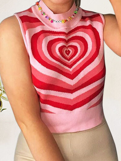 Heart Mock Neck Sweater Vest - Flyclothing LLC