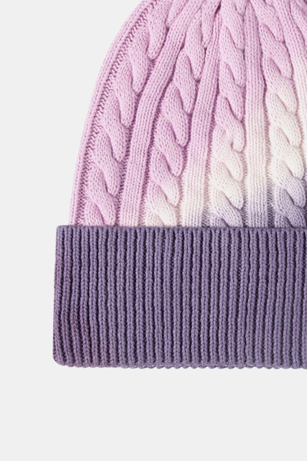 Contrast Tie-Dye Cable-Knit Cuffed Beanie - Flyclothing LLC