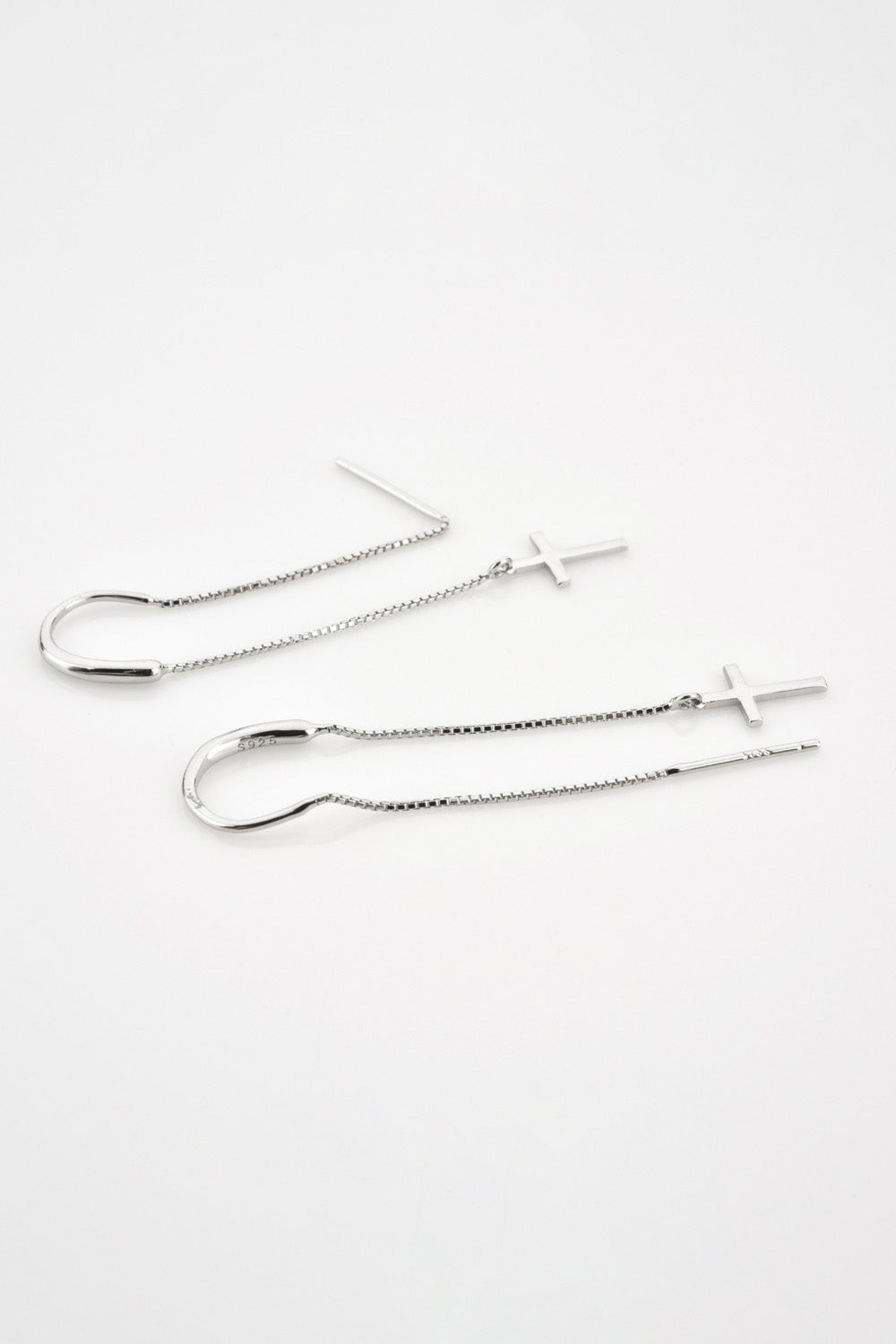 925 Sterling Silver Cross Threader Earrings - Flyclothing LLC