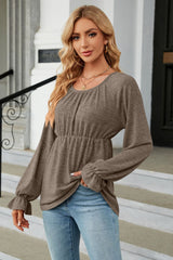 Round Neck Flounce Sleeve Blouse - Flyclothing LLC