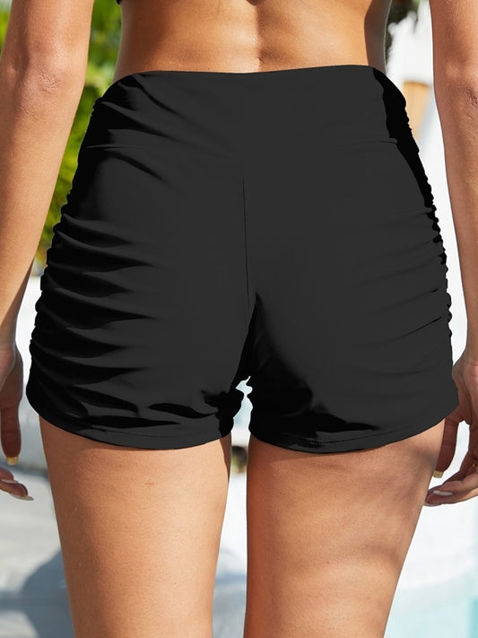 Ruched Mid-Rise Waist Swim Shorts - Flyclothing LLC