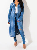 Long Sleeve Raw Hem Denim Jacket - Flyclothing LLC