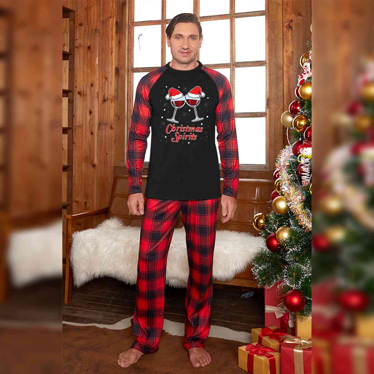 CHRISTMAS SPIRITS Graphic Top and Plaid Pants Set