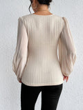 Pleated Puff Sleeve Round Neck Blouse - Trendsi