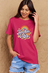 Simply Love Full Size TEACHER VIBES Graphic Cotton T-Shirt - Flyclothing LLC