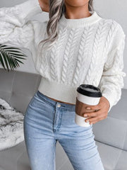 Cable-Knit Round Neck Sweater - Flyclothing LLC