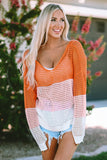 Openwork V-Neck Dropped Shoulder Blouse - Flyclothing LLC