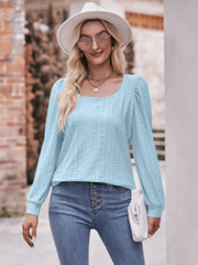 Eyelet Square Neck Puff Sleeve Blouse - Flyclothing LLC