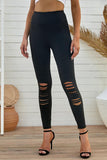 Wide Waistband Distressed Slim Fit Leggings - Flyclothing LLC