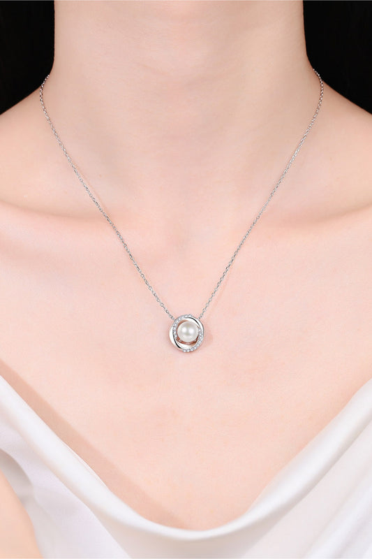 Moissanite Pearl Rhodium-Plated Necklace - Flyclothing LLC