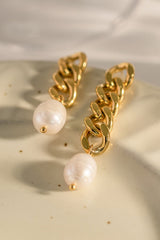 Stainless Steel Pearl Asymmetrical Earrings - Flyclothing LLC